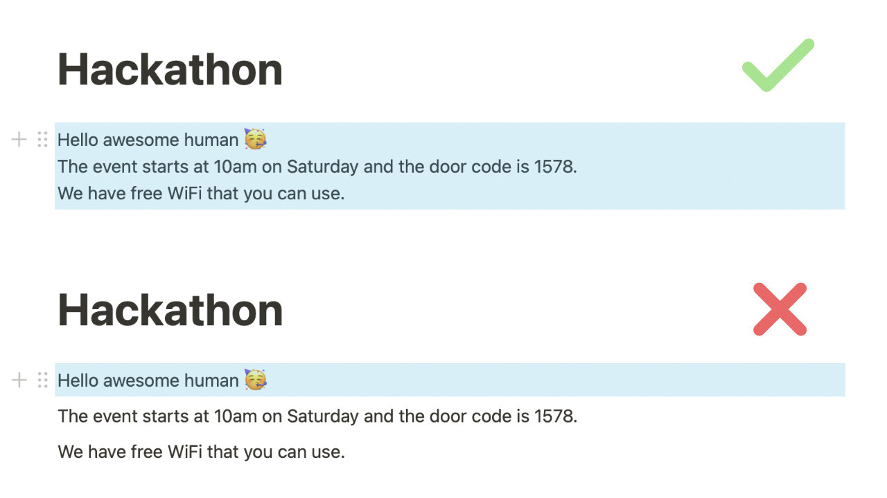 Show a right way and a wrong way of how to creat the paragraph block